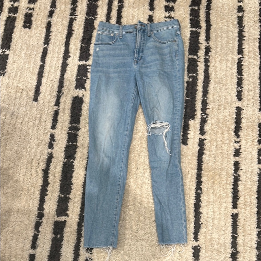 Madewell Tall Blue Straight Leg Jeans with Distressed Details